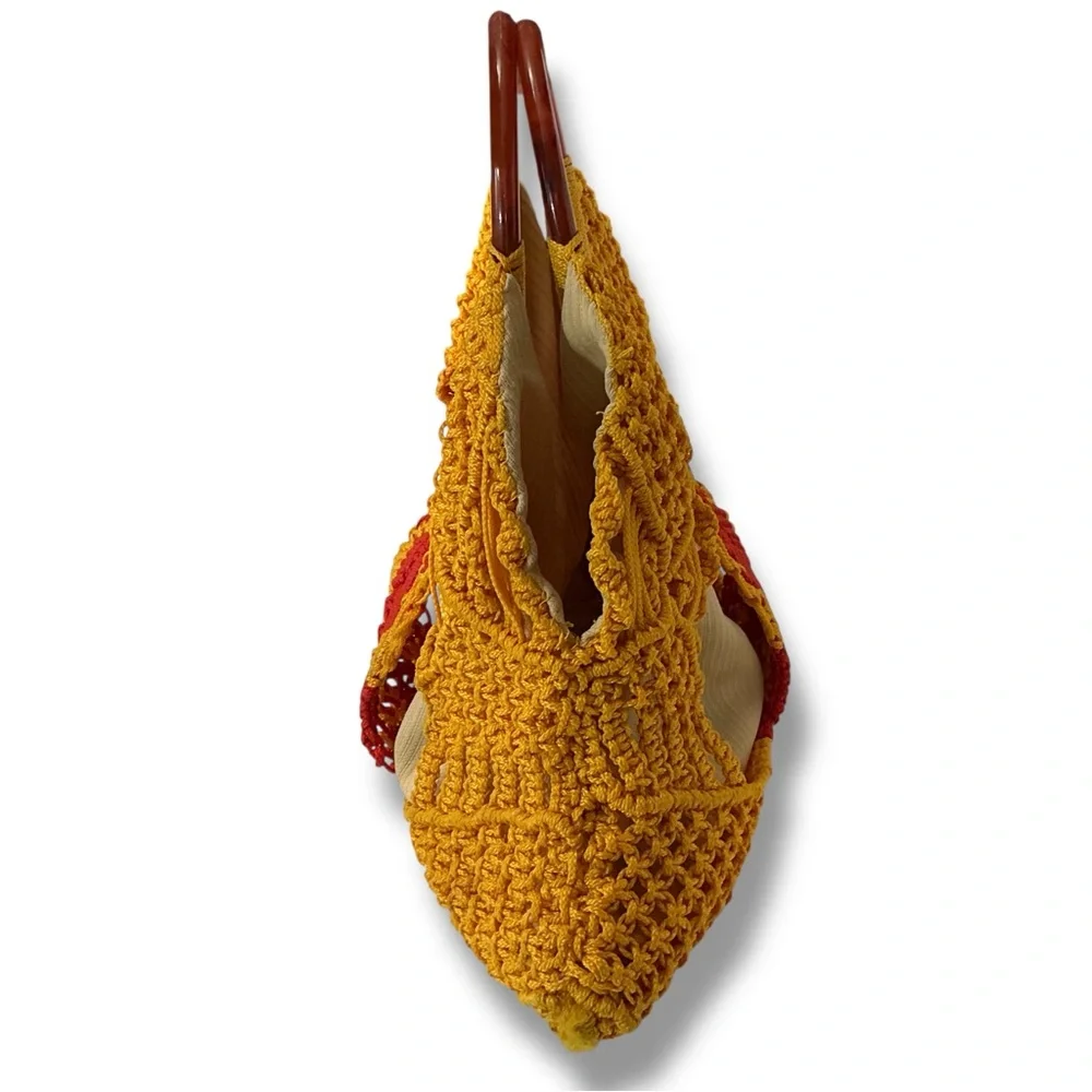 Vintage Handcrafted Yellow and Red Crochet Bag